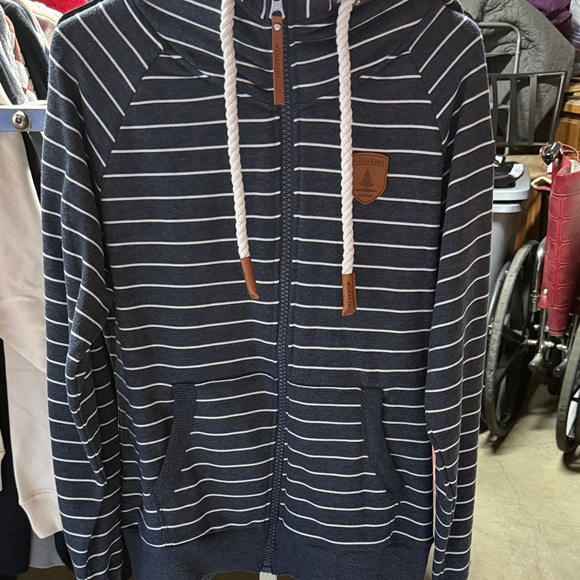 Wanakome Tops - Wanakome Charcoal and White Striped Hoodie